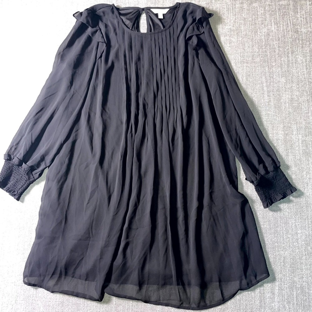 LC Lauren Conrad A-Line Mini Dress Women Large Black Balloon Sleeve Keyhole Back